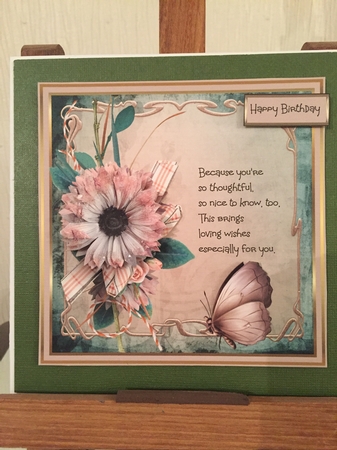 Pink daisy and butterfly by Beverley Hazelgrave