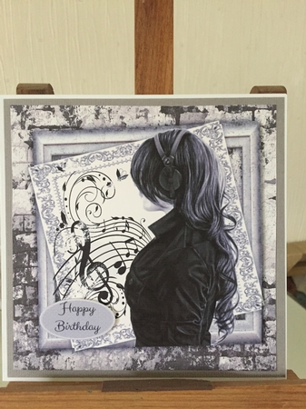 Lady Listening To Music 8x8 by Beverley Hazelgrave