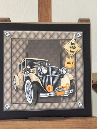 Male Car on Card Topper - Vintage Baby by Beverley Hazelgrave