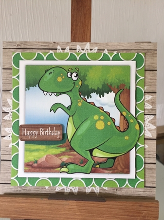 Big Green Dinosaur 8x8 by Beverley Hazelgrave