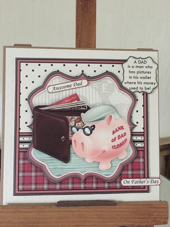 BANK OF DAD 7.5 Humorous Birthday or Fathers Day Decoupage & Insert Mini Kit by Beverley Hazelgrave