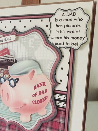 BANK OF DAD 7.5 Humorous Birthday or Fathers Day Decoupage & Insert Mini Kit by Beverley Hazelgrave