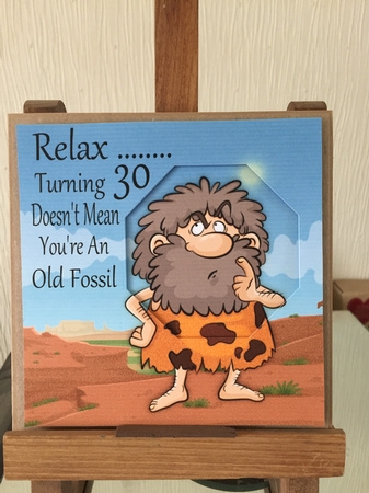 Relax ........ Turning 30 Cave Man 8x8 by Beverley Hazelgrave