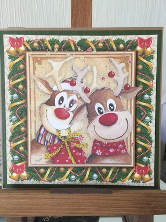 Festive Reindeers 8x8 by Beverley Hazelgrave