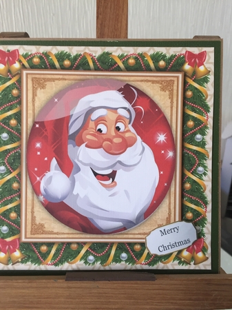 Festive Santa In a Bauble 8x8 by Beverley Hazelgrave