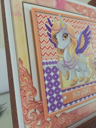 Unicorn - Best Wishes - Orange & Purple Card Topper by Beverley Hazelgrave