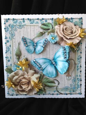 Beautiful Cream Roses with Butterflies 8x8 Mini Kit by Beverley Pleasants