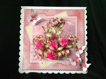 Pink and Lemon Lily's 8x8 Card Topper by Beverley Pleasants
