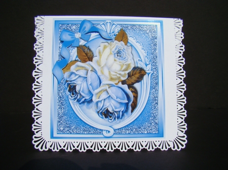 Shades of blue Roses, with bow 8x8 by Beverly Carmichael
