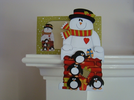 3D On the Shelf Card Kit - Christmas Snowman Rio is helping Santa take the Presents down the Chimney by Beverly Carmichael