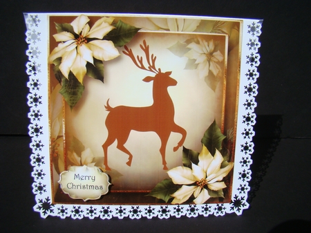 Vintage Cream Poinsettias With Reindeer 8x8 by Beverly Carmichael
