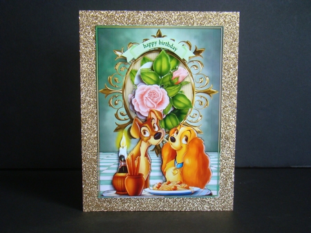 Candlelight supper with cute pair of dogs, with pink roses by Beverly Carmichael