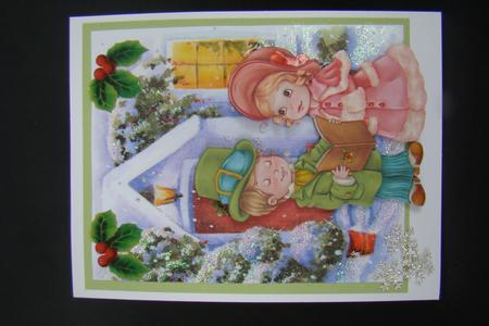 Pretty Cottage with Carol Singers and Holly by Beverly Carmichael