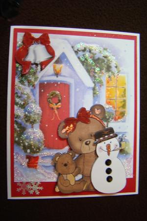 Teddy with Snowman in the Snow by Beverly Carmichael