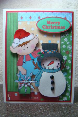 Santas Elf with Snowman in Tapestry Frame by Beverly Carmichael