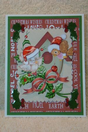Birdhouse with Robins and Holly by Beverly Carmichael