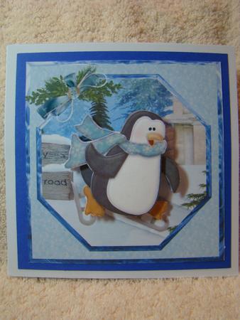 Penguin Skating Card with Decoupage by Beverly Carmichael
