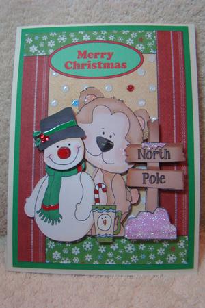 Snowman and Teddy in Tapestry Frame by Beverly Carmichael