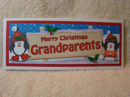 Xmas Grandparents Penguins Signpost Lge Dl Easicut Decoupage by Beverly Carmichael