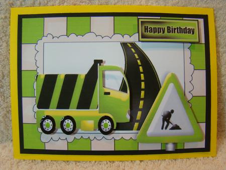 Road Works Ahead, with Green Truck and Sign by Beverly Carmichael