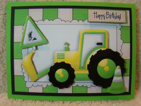 Green Digger with Cone and Roadwork Sign by Beverly Carmichael