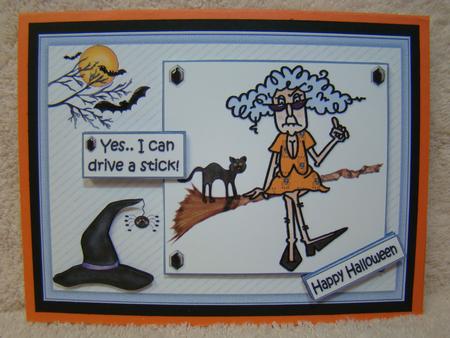 Stella Can Drive a Stick Halloween/birthday Quick Card by Beverly Carmichael