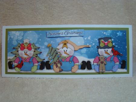 Three Cute Christmas Snowman Large Dl Card by Beverly Carmichael