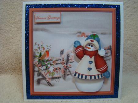Snowman and a Robin Card with Decoupage by Beverly Carmichael
