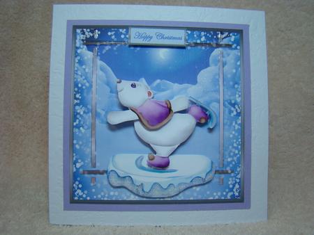 Polar Bear Skating Card with Decoupage by Beverly Carmichael