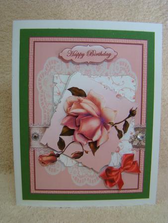 Pink Rose on Paper and Lace by Beverly Carmichael