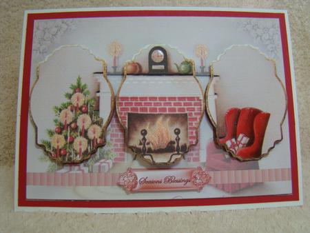 Christmas Room with Tree and Fire Panel Card by Beverly Carmichael