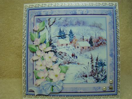 8 x 8 Cottages in Snow with Square Frame and Flower Decoupag by Beverly Carmichael