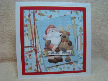 Santa and His Deer Friend Card with Topper by Beverly Carmichael