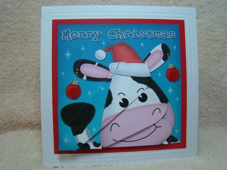 Xmas Milly Moo Cow Fun Novelty Fan Pyramage Topper by Beverly Carmichael