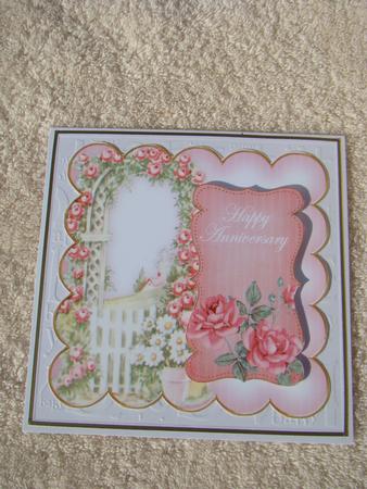 Pink Rose Arch Happy Anniversary 8in Scallop Topper by Beverly Carmichael