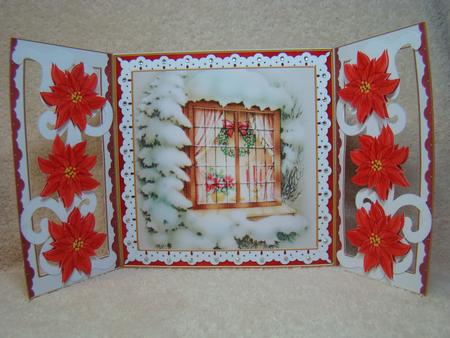Christmas Window Red Fancy Swirl Gatefold Card & E Kit by Beverly Carmichael