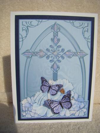 Fancy Cross Butterfly Blues Pyramid & Decoupage by Beverly Carmichael