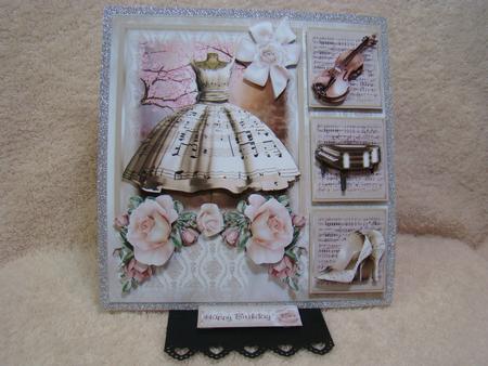 The Music Dress Card Front with Decoupage Mini Kit by Beverly Carmichael