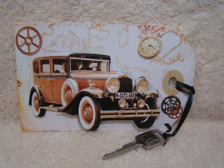 Vintage Car on a Map on Old Vintage Tag by Beverly Carmichael