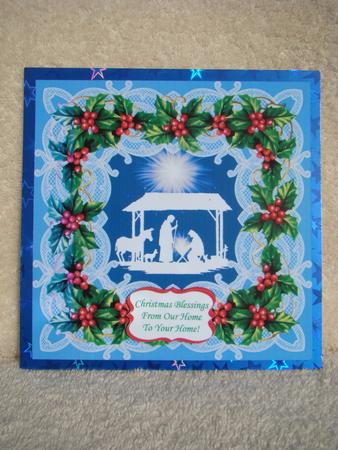 8 x 8 Christmas Nativity Scene Holly & Lace (2) Card Topper by Beverly Carmichael
