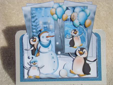 Penguin Party Over the Edge Card and Decoupage by Beverly Carmichael