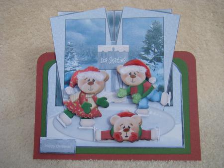 Teddy Bear Winter Fun Over the Edge Card by Beverly Carmichael