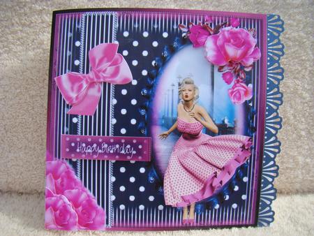 Marilyn Style Navy Blue Polka Dots and Hot Pink Card Topper by Beverly Carmichael