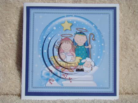 Xmas Nativity Holy Family Snowglobe Circle Pyramage by Beverly Carmichael