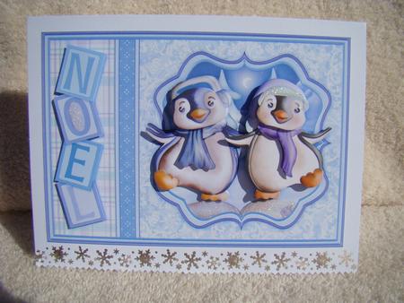 Dancing Penguins Christmas Card Topper & Decoupage by Beverly Carmichael