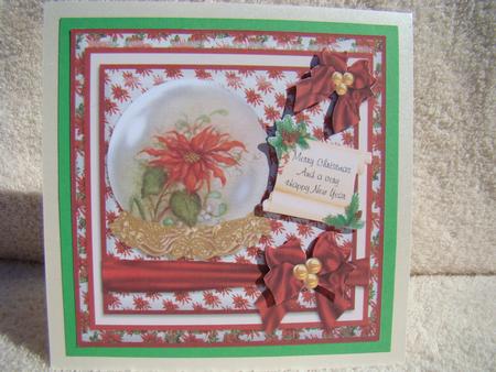 Vintage Pointsettia in Snow Globe Card Front and Insert by Beverly Carmichael