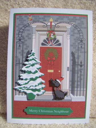 Christmas Door Scene Card Front with Decoupage by Beverly Carmichael
