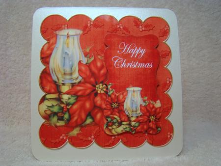Red Candle Lantern Happy Christmas 8in Scallop Topper by Beverly Carmichael