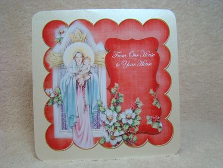 Red Mother Mary Our House to Your House 8in Scallop Topper by Beverly Carmichael