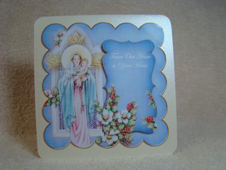 Blue Mother Mary Our House to Your House 8in Scallop Topper by Beverly Carmichael
